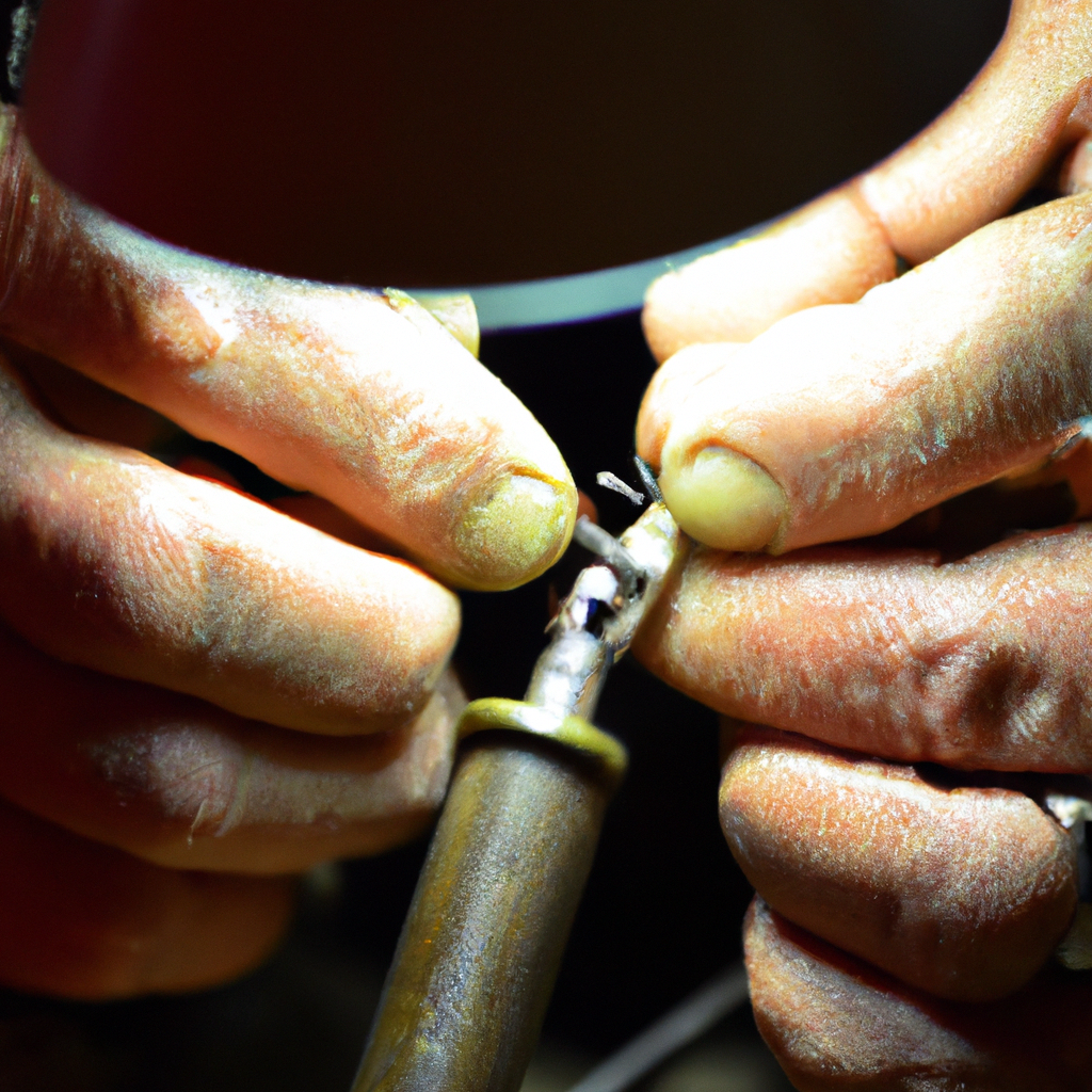 Close-up of artisan hands crafting a silver ring using minimal, safe tooling on a clean workbench